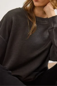 Olalook Women's Anthracite Crew Neck Basic Washed Sweatshirt - Image 5
