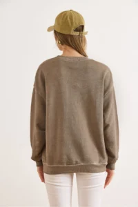 Olalook Women's Mink Crew Neck Basic Washed Sweatshirt - Image 2