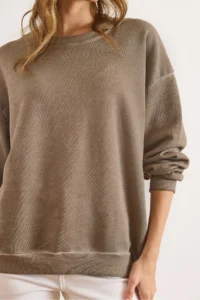 Olalook Women's Mink Crew Neck Basic Washed Sweatshirt - Image 3