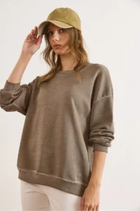 Olalook Women's Mink Crew Neck Basic Washed Sweatshirt - Image 5