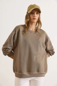 Olalook Women's Mink Crew Neck Basic Washed Sweatshirt - Image 6