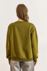 Olalook Women's Oil Green Cambridge Printed Thick Sweatshirt - Image 2