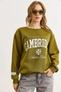 Olalook Women's Oil Green Cambridge Printed Thick Sweatshirt - Image 3