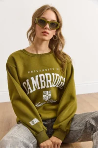 Olalook Women's Oil Green Cambridge Printed Thick Sweatshirt - Image 5