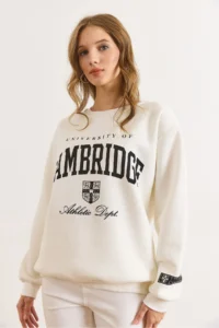 Olalook Women's White Cambridge Printed Thick Sweatshirt - Image 3
