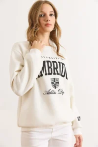 Olalook Women's White Cambridge Printed Thick Sweatshirt - Image 4