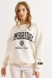 Olalook Women's White Cambridge Printed Thick Sweatshirt - Image 5
