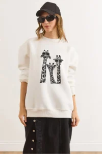 Olalook Women's White Giraffe Family Rose Gold Sweatshirt