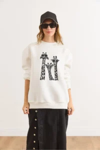 Olalook Women's White Giraffe Family Rose Gold Sweatshirt - Image 3
