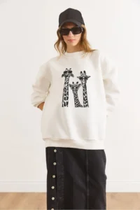 Olalook Women's White Giraffe Family Rose Gold Sweatshirt - Image 5