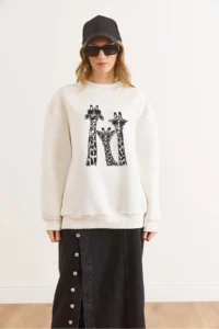 Olalook Women's White Giraffe Family Rose Gold Sweatshirt - Image 6