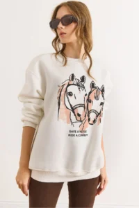 Olalook Women's White Horses Thick Sweatshirt