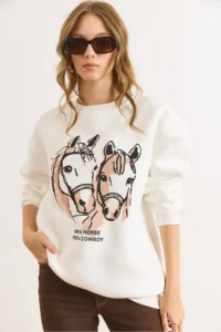 Olalook Women's White Horses Thick Sweatshirt - Image 4
