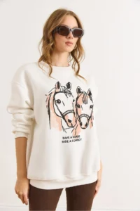Olalook Women's White Horses Thick Sweatshirt - Image 5