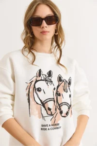 Olalook Women's White Horses Thick Sweatshirt - Image 6
