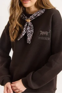 Olalook Women's Bitter Brown Scarf Detailed Raised Sweatshirt - Image 6