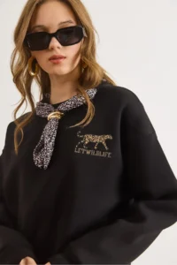 Olalook Women's Black Scarf Detailed Rose Gold Sweatshirt - Image 4