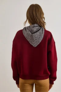 Olalook Women's Claret Red Scarf Detailed Raised Sweatshirt - Image 4