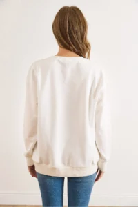 Olalook Women's White Seagull Palm Embroidered Thick Sweatshirt - Image 3