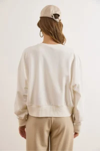 Olalook Women's White Patch Smiley Face Detailed Bat Sweatshirt - Image 3