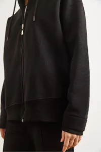 Olalook Women's Black Asymmetrical Ribbed Cuff Detailed Oversize Sweatshirt - Image 4