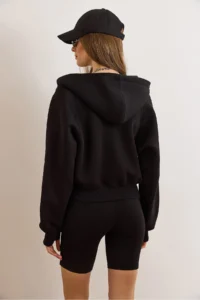Olalook Women's Black Hidden Pocket Stitching Detailed Raised Oversize Sweatshirt - Image 3
