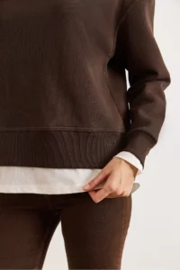 Olalook Women's Brown Combed Cotton Detailed Thick Sweatshirt - Image 5