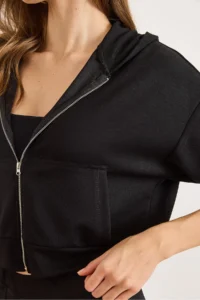 Olalook Women's Black Modal Printed Hooded Zippered Loose Sweatshirt - Image 5
