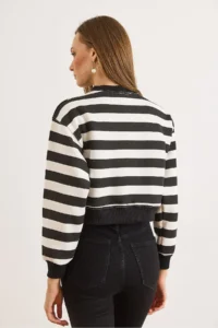 Olalook Women's Black and White Striped Crop Sweatshirt - Image 2