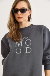 Olalook Women's Smoked Good Mood Embroidered Rose Gold Comfortable Sweatshirt - Image 3