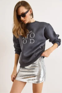 Olalook Women's Smoked Good Mood Embroidered Rose Gold Comfortable Sweatshirt - Image 4