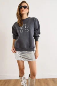 Olalook Women's Smoked Good Mood Embroidered Rose Gold Comfortable Sweatshirt - Image 5