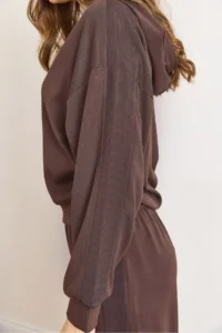 Olalook Women's Brown Modal Hooded Sweatshirt with Ribbed Detail - Image 4