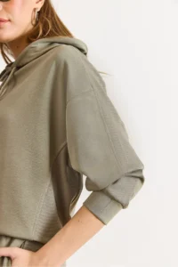 Olalook Women's Green Modal Printed Hooded Ribbed Detailed Loose Sweatshirt - Image 5