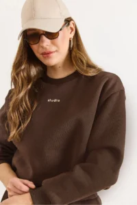 Olalook Women's Brown Fully Lined Balloon Crop Sweatshirt - Image 5