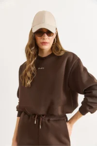 Olalook Women's Brown Fully Lined Balloon Crop Sweatshirt - Image 6