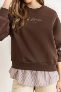 Olalook Women's Bitter Brown Shirt Detailed Rose Gold Thick Sweatshirt - Image 3