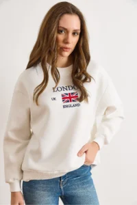 Olalook Women's White London Embroidered Rose Gold Sweatshirt - Image 2