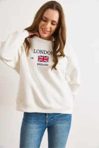 Olalook Women's White London Embroidered Rose Gold Sweatshirt - Image 5