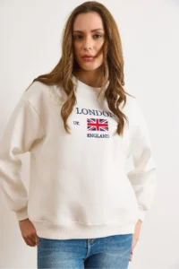 Olalook Women's White London Embroidered Rose Gold Sweatshirt - Image 6