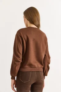 Olalook Women's Bitter Brown Sleeve Detailed Embroidered Rose Gold Sweatshirt - Image 2