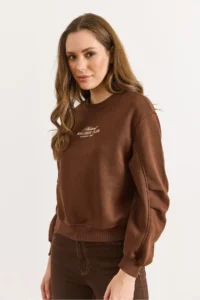Olalook Women's Bitter Brown Sleeve Detailed Embroidered Rose Gold Sweatshirt - Image 4