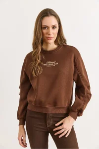 Olalook Women's Bitter Brown Sleeve Detailed Embroidered Rose Gold Sweatshirt - Image 5