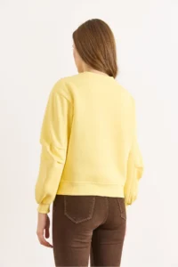 Olalook Women's Yellow Sleeve Detailed Embroidered Raised Sweatshirt - Image 2