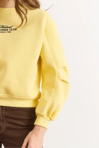Olalook Women's Yellow Sleeve Detailed Embroidered Raised Sweatshirt - Image 3