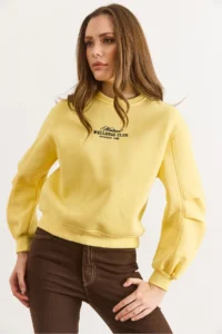 Olalook Women's Yellow Sleeve Detailed Embroidered Raised Sweatshirt - Image 4