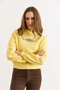 Olalook Women's Yellow Sleeve Detailed Embroidered Raised Sweatshirt - Image 5