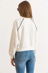 Olalook Women's White Raglan Sleeve Piping Detailed Raised Sweatshirt - Image 2