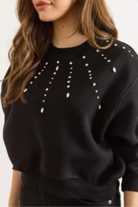 Olalook Women's Black Stone Detailed Rose Gold Sweatshirt - Image 3