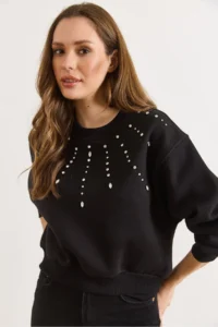 Olalook Women's Black Stone Detailed Rose Gold Sweatshirt - Image 4